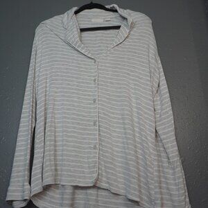 Nordstrom Lingerie Women Grey White Stripe Button Down Sleep Gown Size Medium